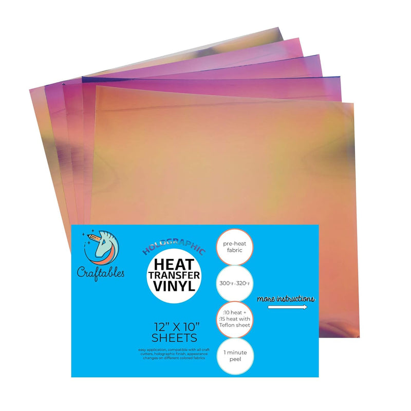 Purple Holographic Heat Transfer Vinyl | 5 Sheets Iron On Vinyl Htv For Diy T-