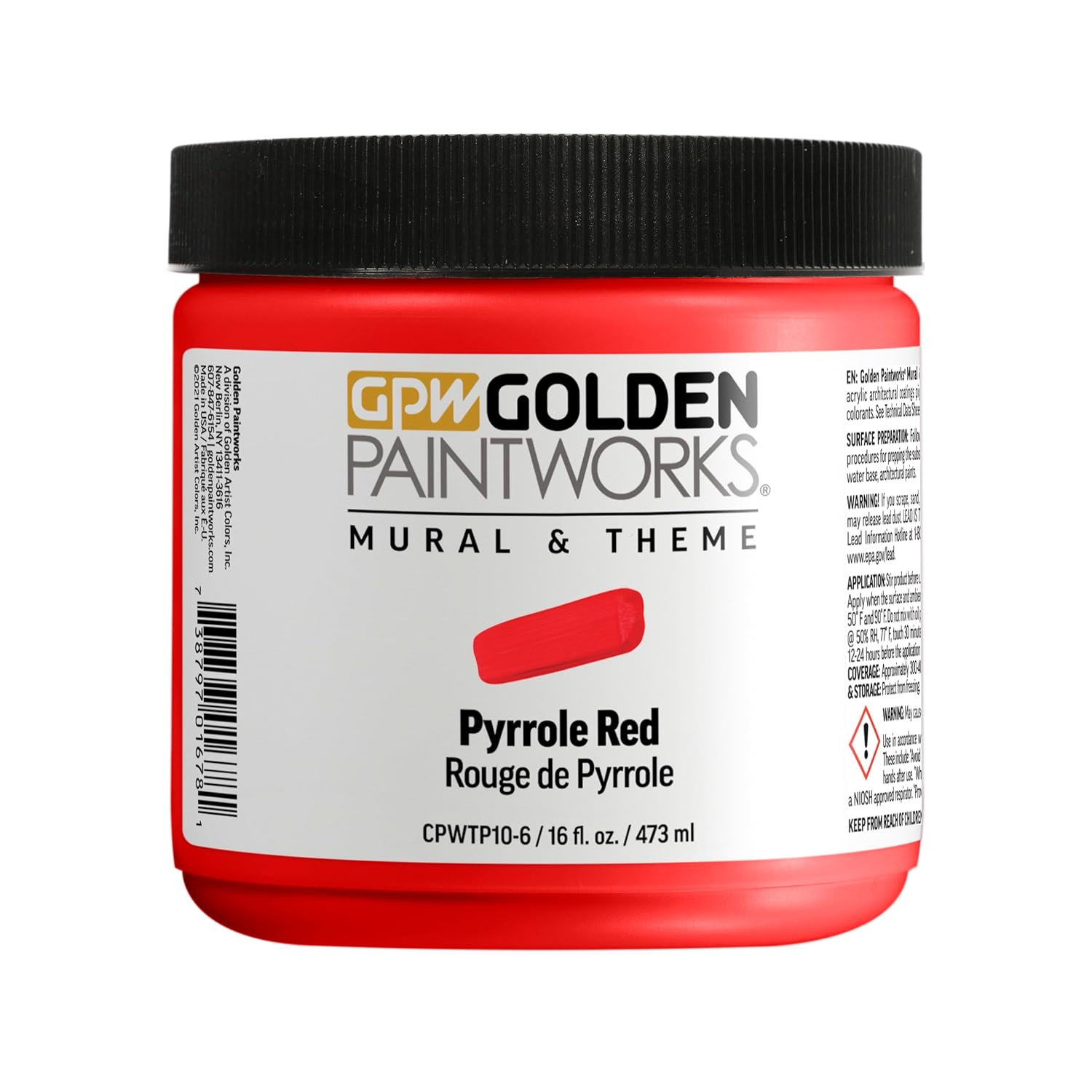 Mural & Theme By , Pyrrole Red, 16 Oz., Professional Acrylic Paint, Mural Paint