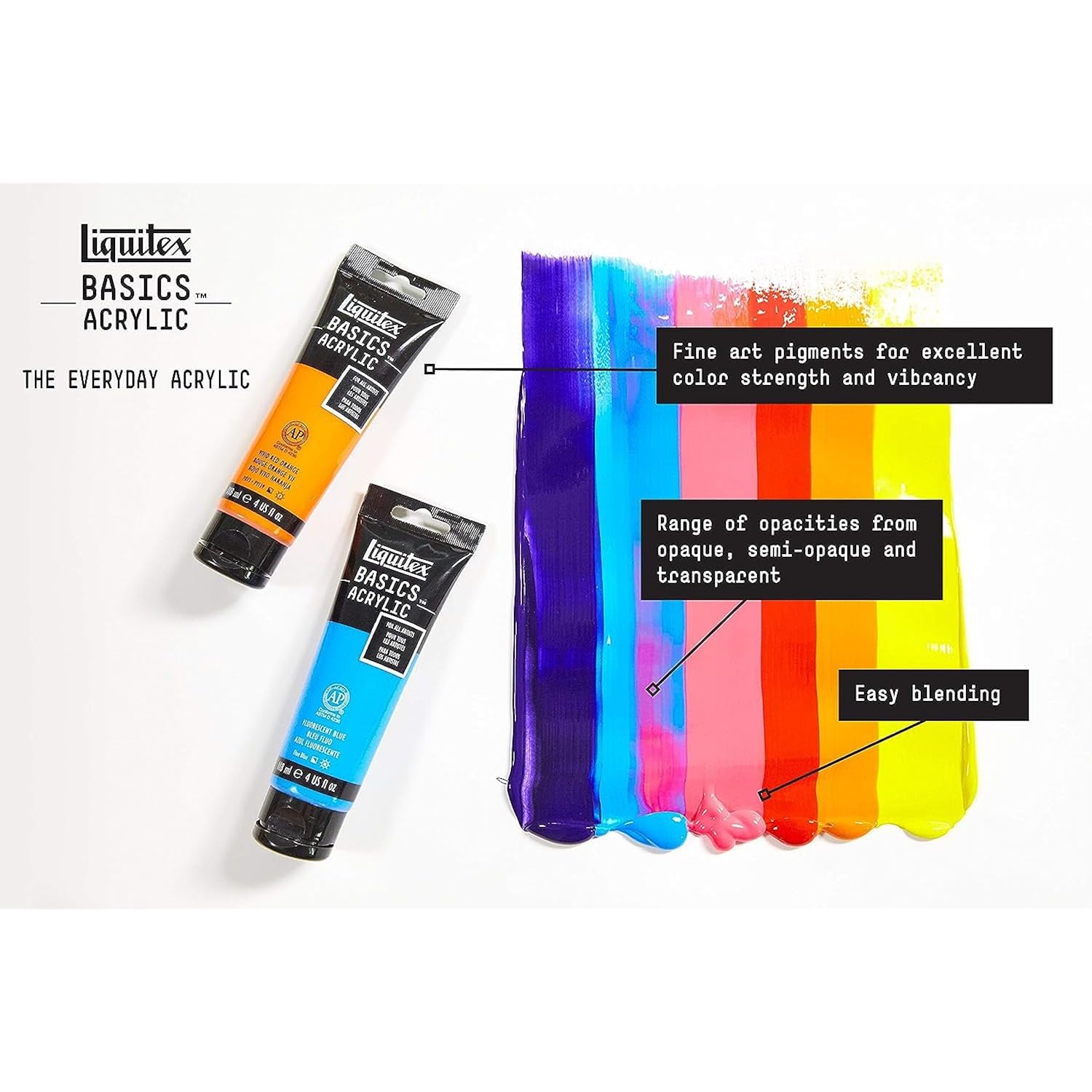 Liquitex Basics Acrylic Paint Set, 3 x 118ml (4-oz.) Tube Paint Set, Primary Colors