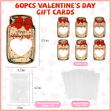 Valentines Day Cards For Kids - 60 Pack Mason Jar Candy Jar Valentines Cards With 6 Unique Designs, Valentine Exchange Cards For School Classroom Party Favors (Candy Not Included)