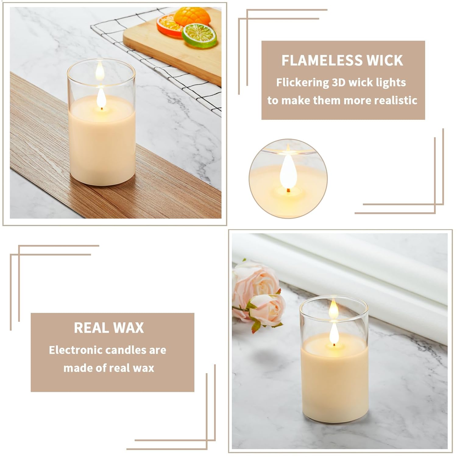 Flickering Flameless Candles, Battery Operated Candles With 3D Wick, Last 1000+ Hours Led Candle With Remote And Timer, Rechargeable Candle Real Wax White Glass, Home Decor 3" X 5"