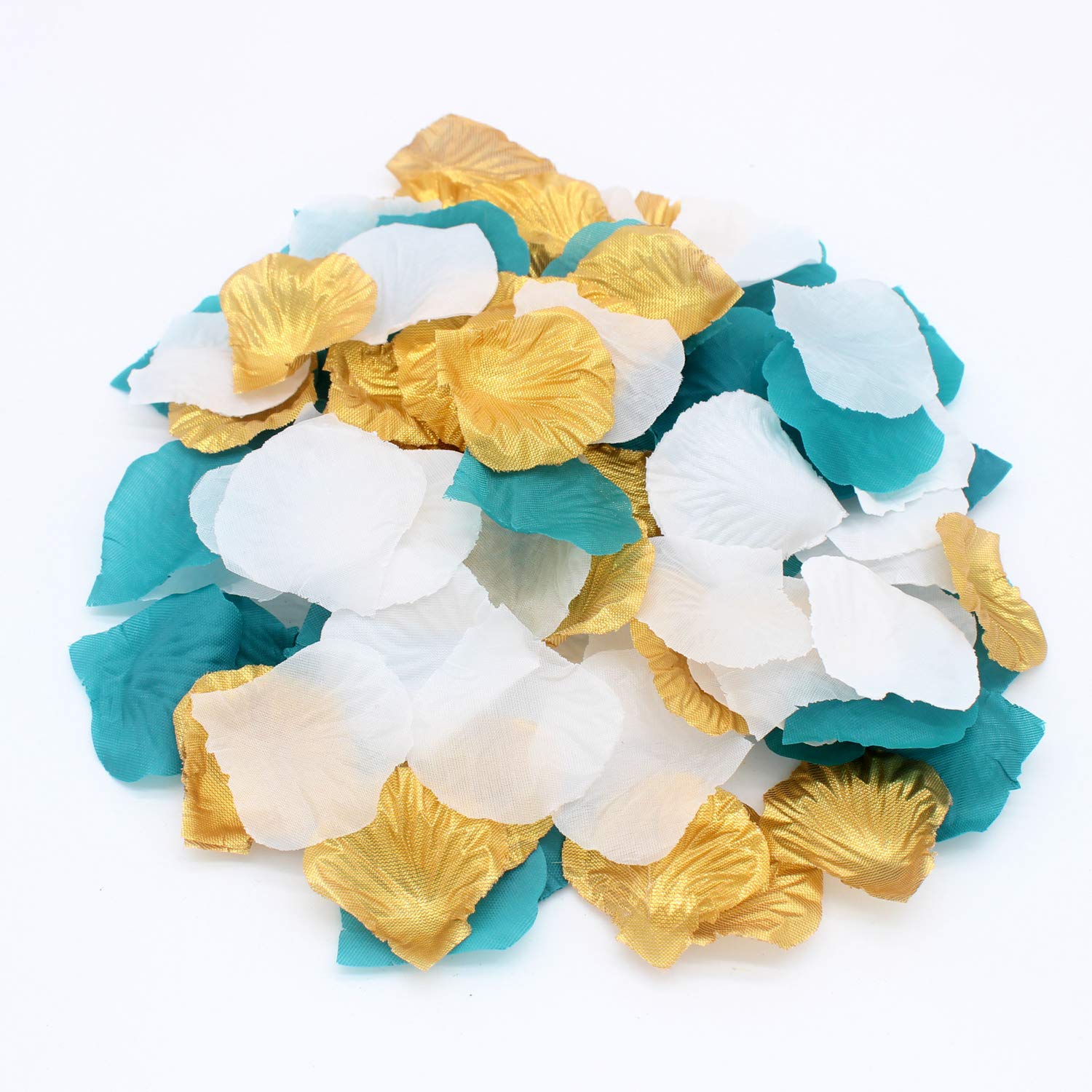 900Pcs Teal Gold White Silk Rose Petals Turquoise Aqua Artificial Flower Petals For Wedding Party Table Confetti Aisle Runner Flower Girl Bridal Shower Hotel Home Vase Decoration