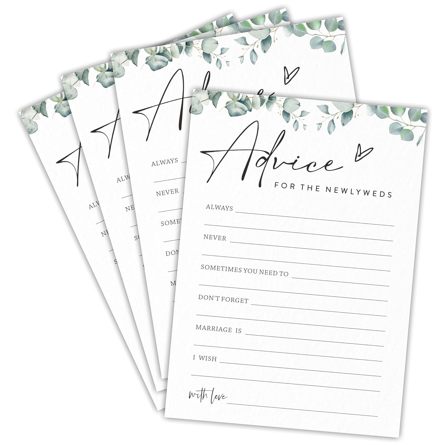 Advice For The Newlyweds Bridal Shower Game - Greenery Eucalyptus - 30 Pcs Double-Sided Fill-In Wedding Game Cards For Newlyweds, Engagement Party Activities & Decorations -B07