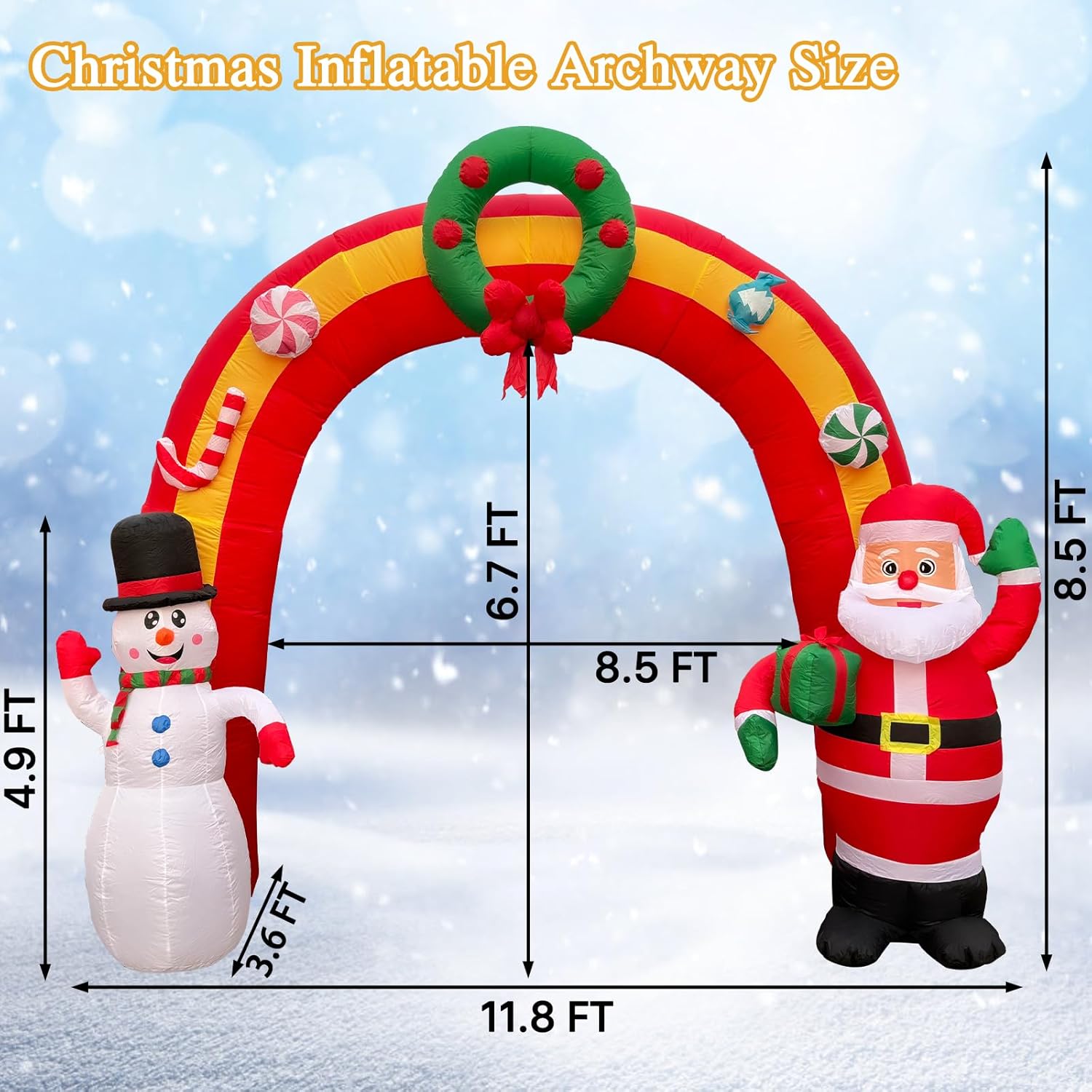 11.8 Ft Christmas Inflatables Archway, Blow Up Santa Claus And Snowman Inflatables Arch Outdoor Decorations With Built-I