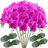 6 Pcs Artificial Phalaenopsis Flowers With 4 Bundles Leaves Artificial Orchid Flowers Stem Plants For Home Décor (Purple)
