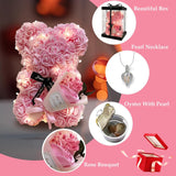 Romantic Valentine'S Day Gift For Her Artificial Flower Rose Teddy Bear With Preserved Flowers Bouquet And Blind Box Pearl Necklace Birthday Gift For Wife Girlfriend Mom Women Mothers Day Home Decor