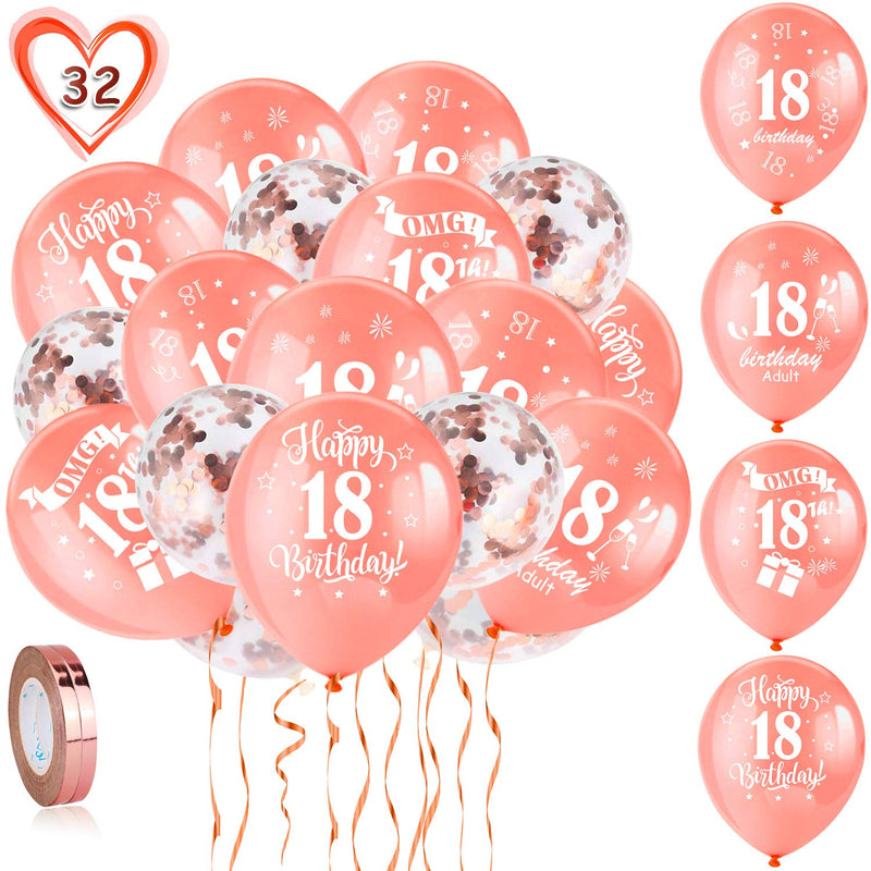 18Th Birthday Balloons, Pack Of 30 Rose Gold Birthday Balloons Latex C