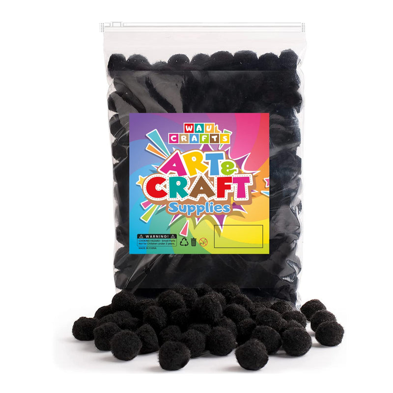 300 Pcs 1 Inch - Black Pom Poms Balls In Reusable Zipper Bag - Pompoms For Art