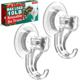 Suction Cup Hooks For Shower-Max Load 10 Lb, No Trace, Reusable & Removable, Small Clear Suction Hooks, For Tile, Glass, Window, Kitchen, Bathroom, Christmas Decor, Wreath, Lights, 2 Pack