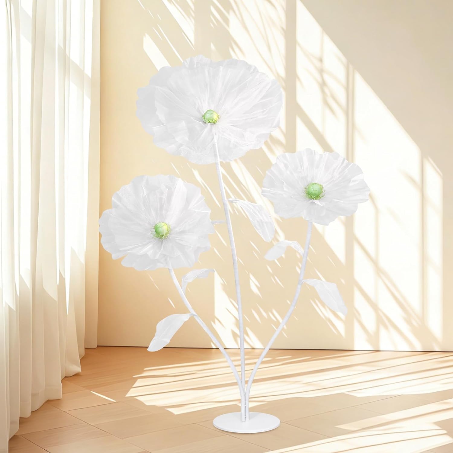 Giant Silk Flowers Wedding Decor - 5.58Ft Artificial Flowers 3D Large Fake Floral With Stand Base For Christmas Bridal Shower Birthday Party Yard Ceremony Decoration (White)