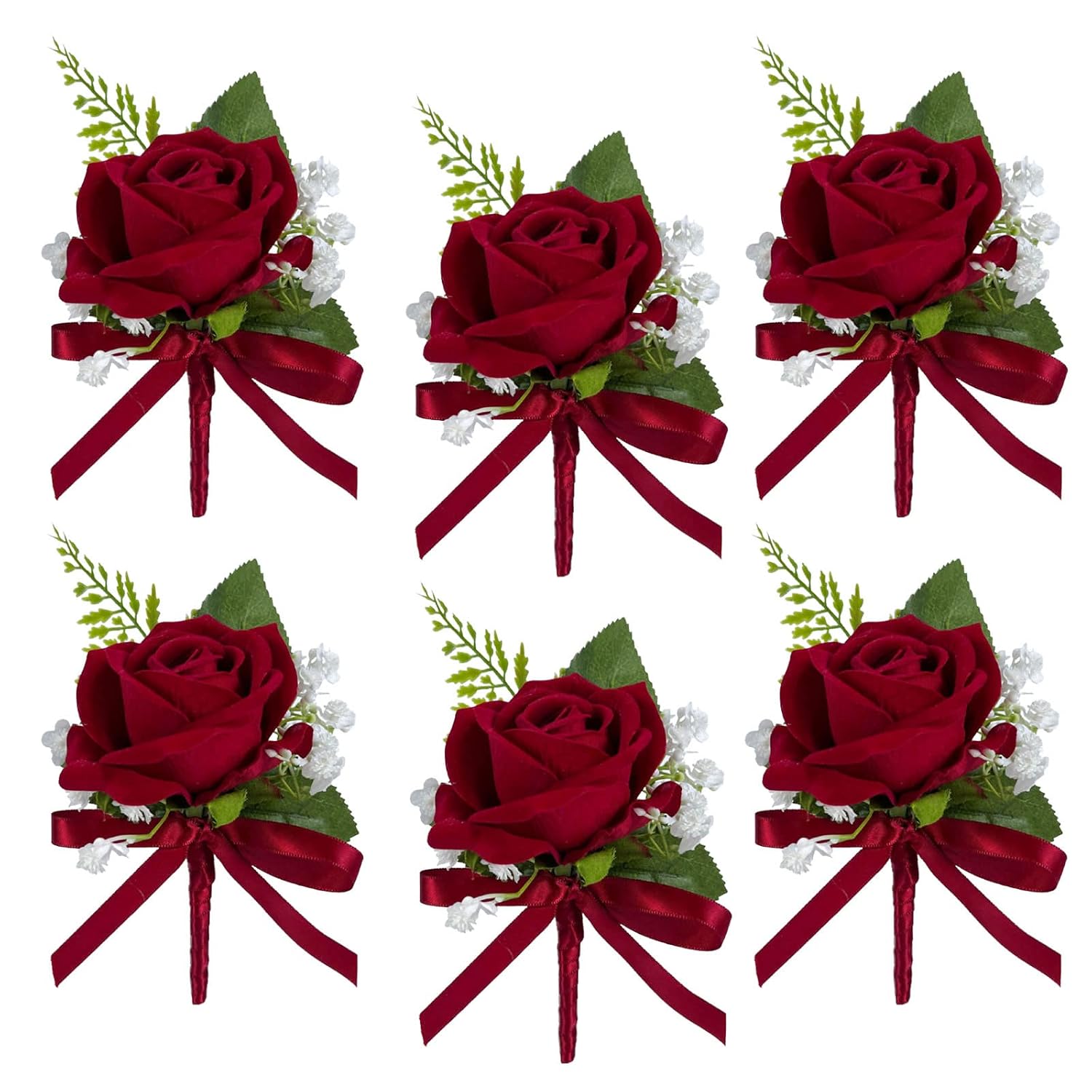 Red Rose Boutonniere For Men Wedding Set Of 6, Groom And Best Man Boutonniere Artificial Flowers For Wedding Ceremony Anniversary, Parties, Proms