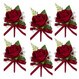 Red Rose Boutonniere For Men Wedding Set Of 6, Groom And Best Man Boutonniere Artificial Flowers For Wedding Ceremony Anniversary, Parties, Proms