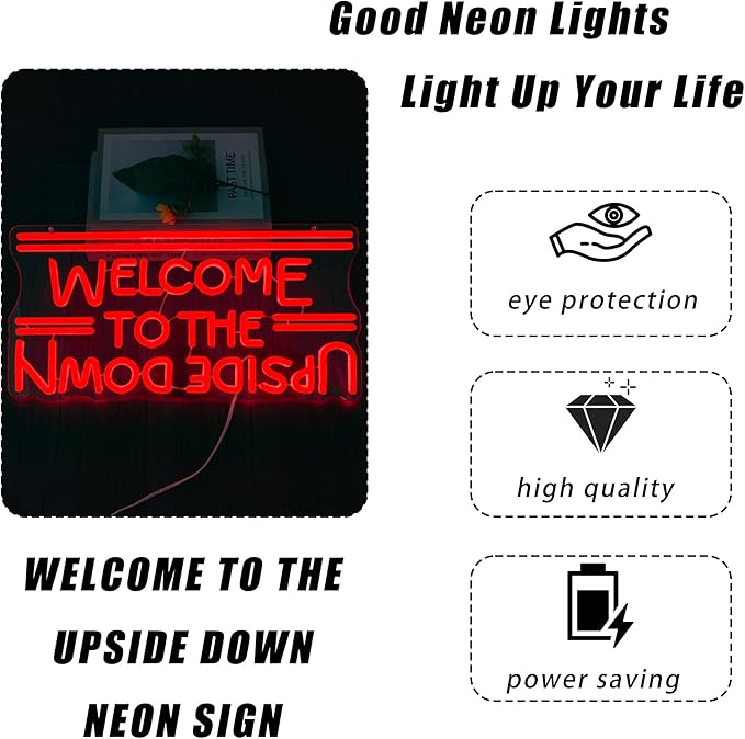 Welcome to the Upside Down Neon Sign USB Dimmable LED Wall Light for Game Room Man Cave Decor