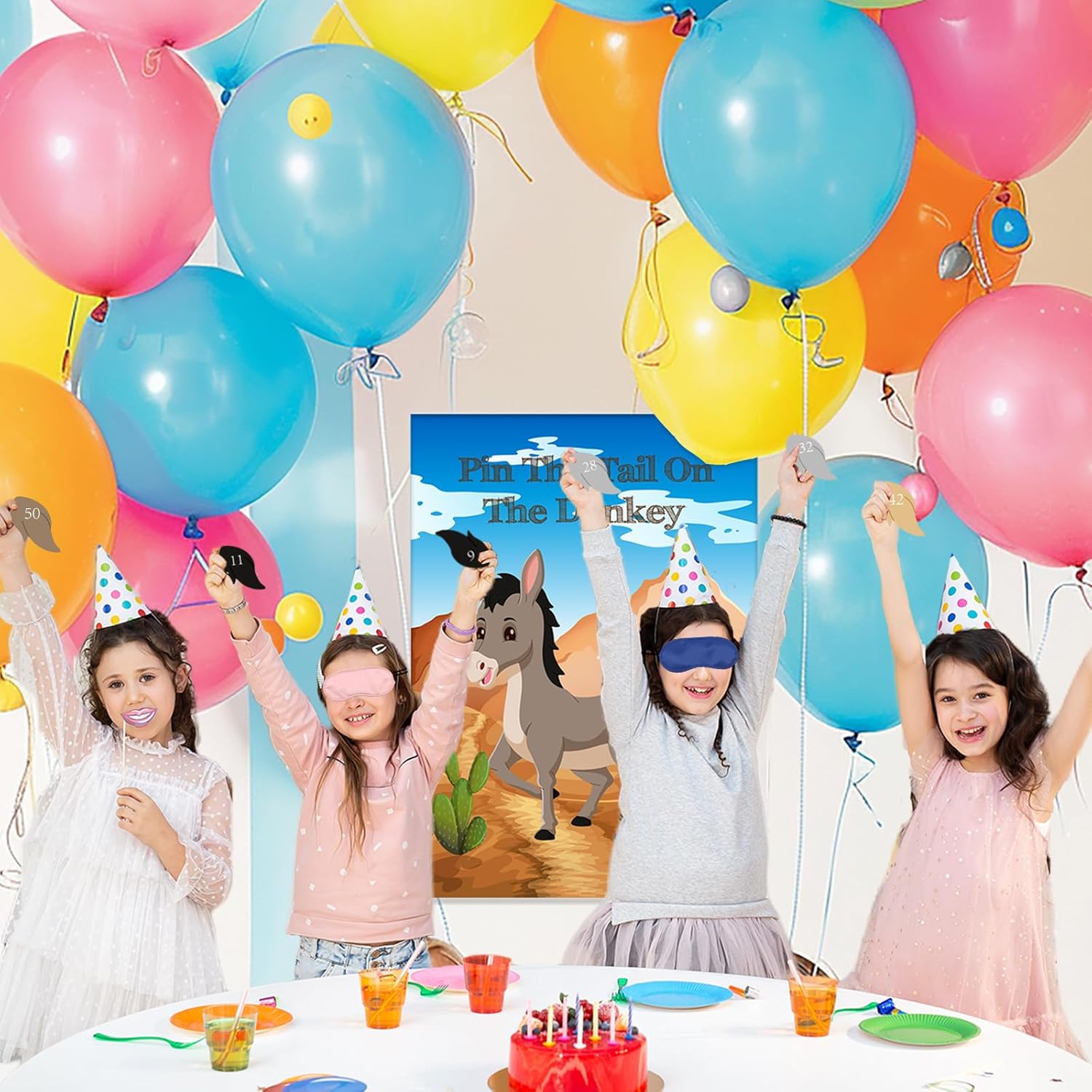 Pin The Tail On The Donkey Party Game With 60 Pcs Tails Large Donkey Games Poster For Kids Birthday Party Decorations Carnival Party Supplies Large Birthday Party Supplies Blindfolded Game