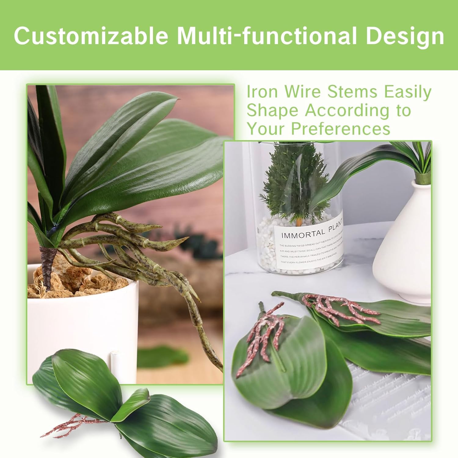 Orchid Leaves Artificial Artificial Orchid Leaves Real Touch Phalaenopsis Stems Faux Cymbidium Flower Foliage Green Artificial Orchid Bulk 2Pack Lifelike Orchid Leaf Decor Faux Orchid 8 Inches