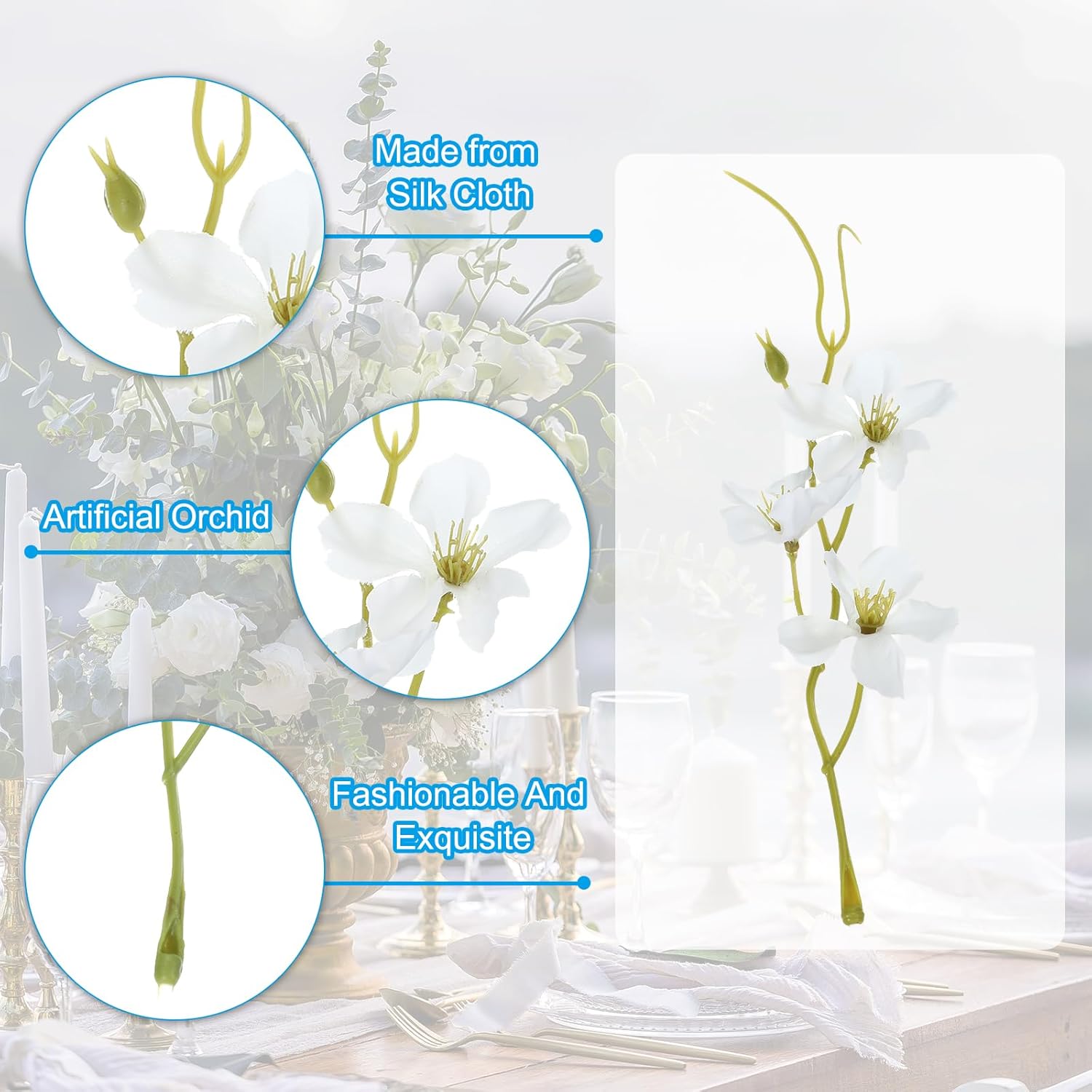 12Pcs Artificial Orchid Flower For Floating Candle Centerpieces White