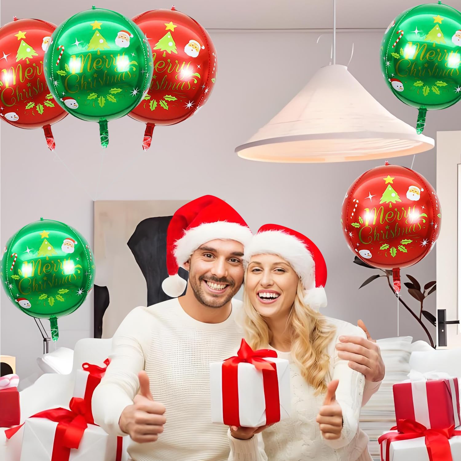 6Pcs Foil Red And Green Balloons For Christmas Party Decorations, Indoor Decorations And Holiday Christmas Party Favors