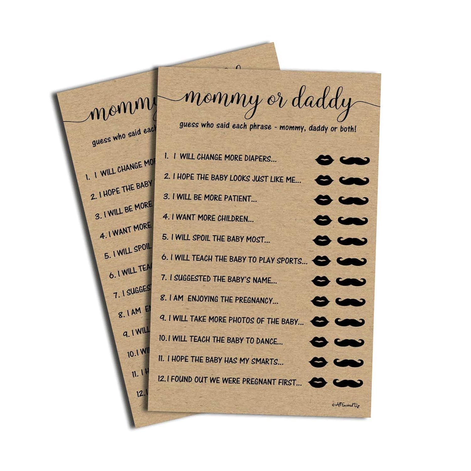 50 Mommy Or Daddy Who Said It Game Sheets Kraft Rustic (50-Sheets) Fun Baby Shower Game Activity