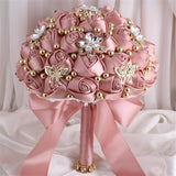 Bridal Wedding Bouquet For Bride Bridesmaid Wedding Quinceanera Throw Toss Artificial Rose Flower Bunch With Bling Brooch (66#Darkpink, Mini (Dia. 6.3"/16Cm))