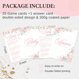Baby Shower Games For Girl, Pink Floral Baby In Bloom Theme, 25 Family Feud Gender Reveal Game Cards & 1 Answer Card, Fun Party Activity & Favor For Guests-C06