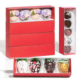 Bakery Packaging Supplies: 12Pack Red Chocolate Covered Strawberry Box For 4, Macaron Boxes, Long Treat Box For Truffles, Cookies, Ores, Chocolate Cocoa Bombs & Cake Ball