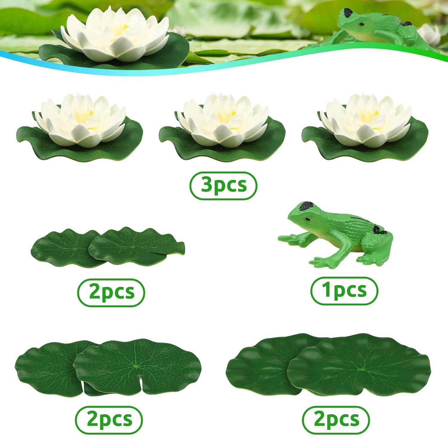 10Pcs Artificial Floating Foam Lotus Flowers With Artificial Frog Lotus Leaves, Lily Pads For Lake, Pond Plants Ornaments For Pool Aquarium Water Decoration, White