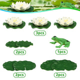 10Pcs Artificial Floating Foam Lotus Flowers With Artificial Frog Lotus Leaves, Lily Pads For Lake, Pond Plants Ornaments For Pool Aquarium Water Decoration, White