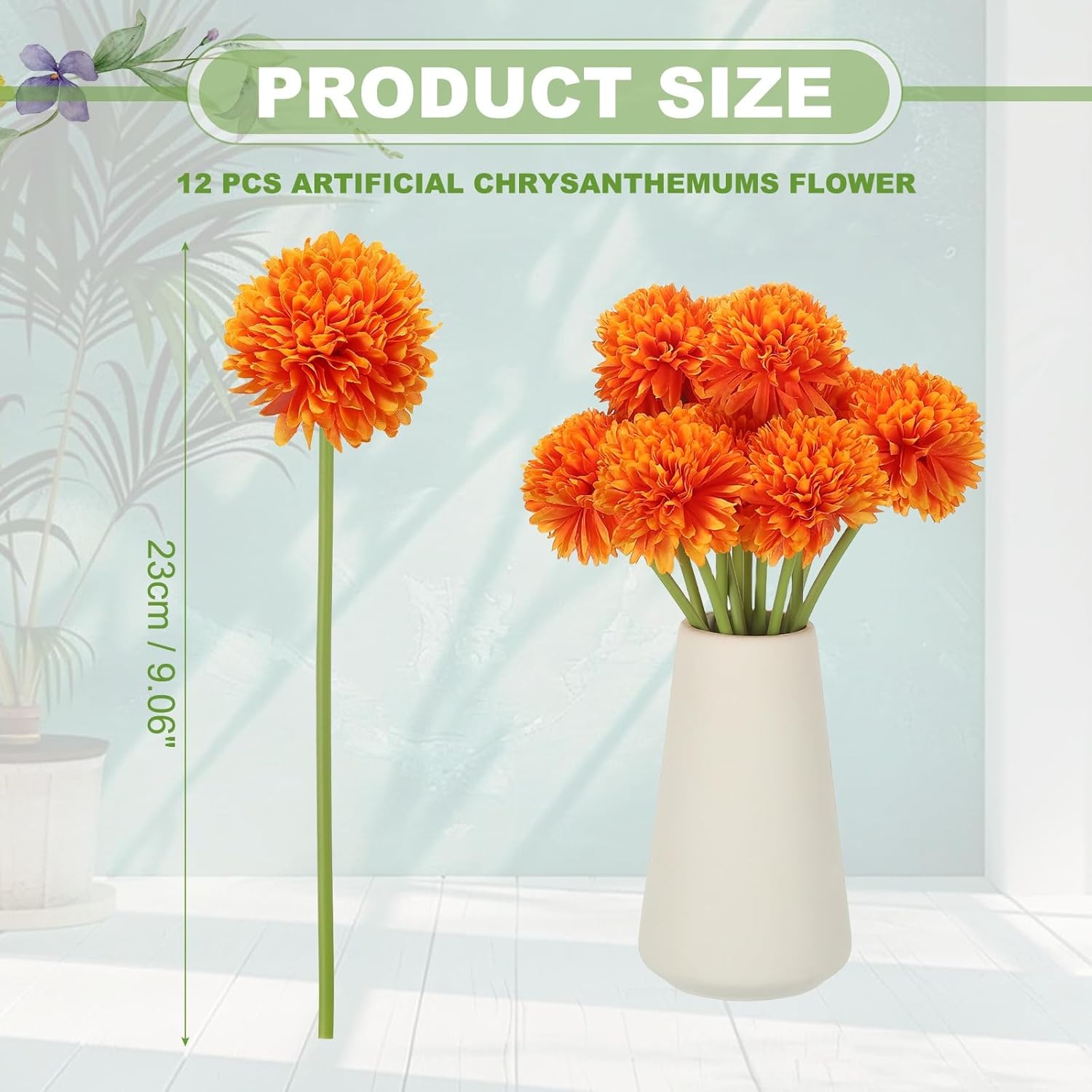uxcell 12 Pcs Artificial Chrysanthemums Fake Flowers, Faux Silk Artificial Flowers for Outdoors Indoor Wedding Table Centerpiece Home Decor, Orange