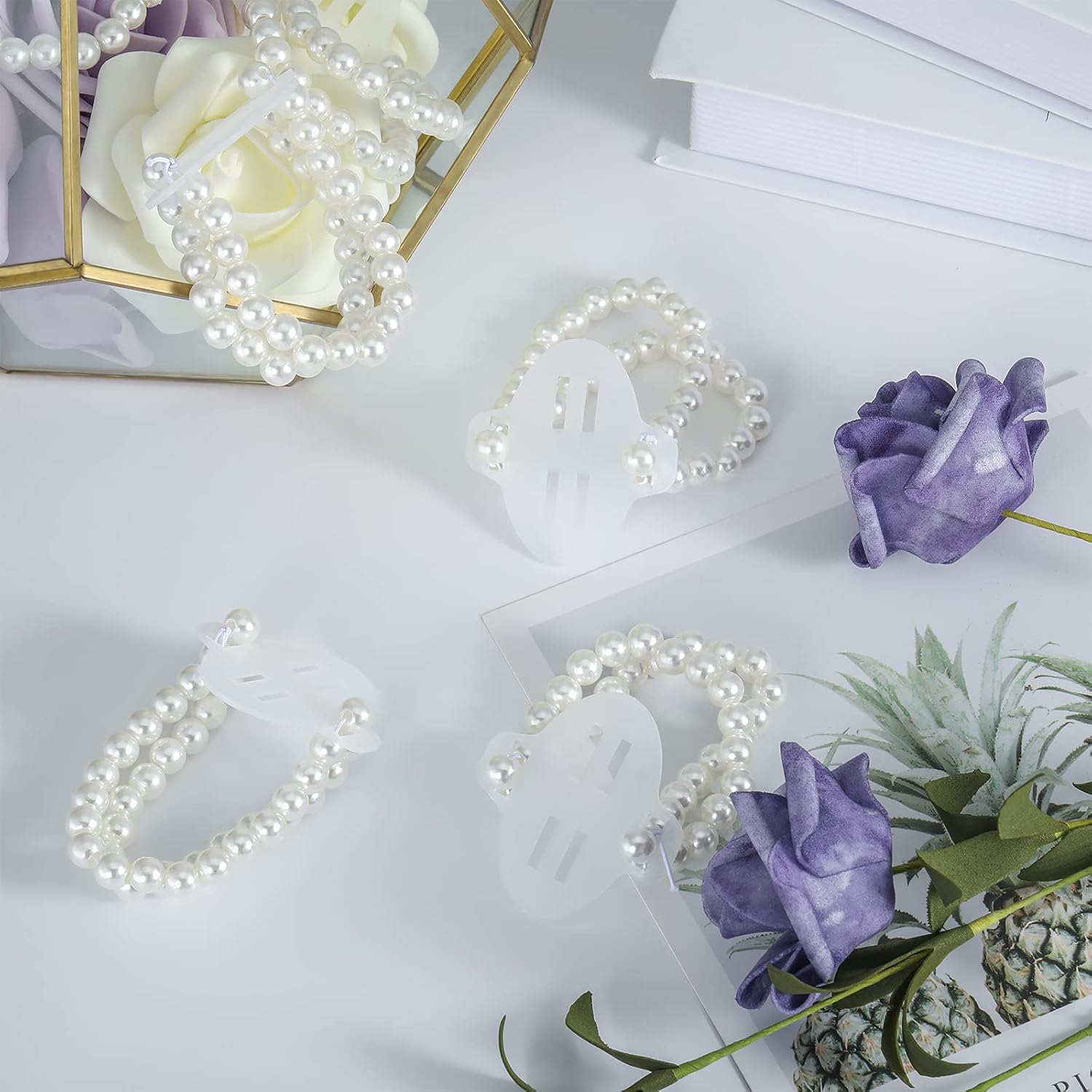 24 Pieces Corsage Wristlet Elastic Pearl Wrist Bands Wedding Wrist Diy Faux Flowers Decor For Wedding Festival Beach Party