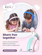 HS19 Kids Headphones, 85/94dB Volume Limit, Mic, Foldable, Shareport, Pink