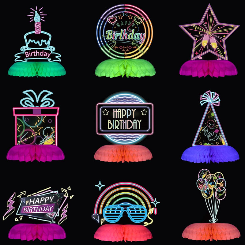 9 Pcs Glow Party Birthday Centerpieces Neon Birthday Decorations Fluor