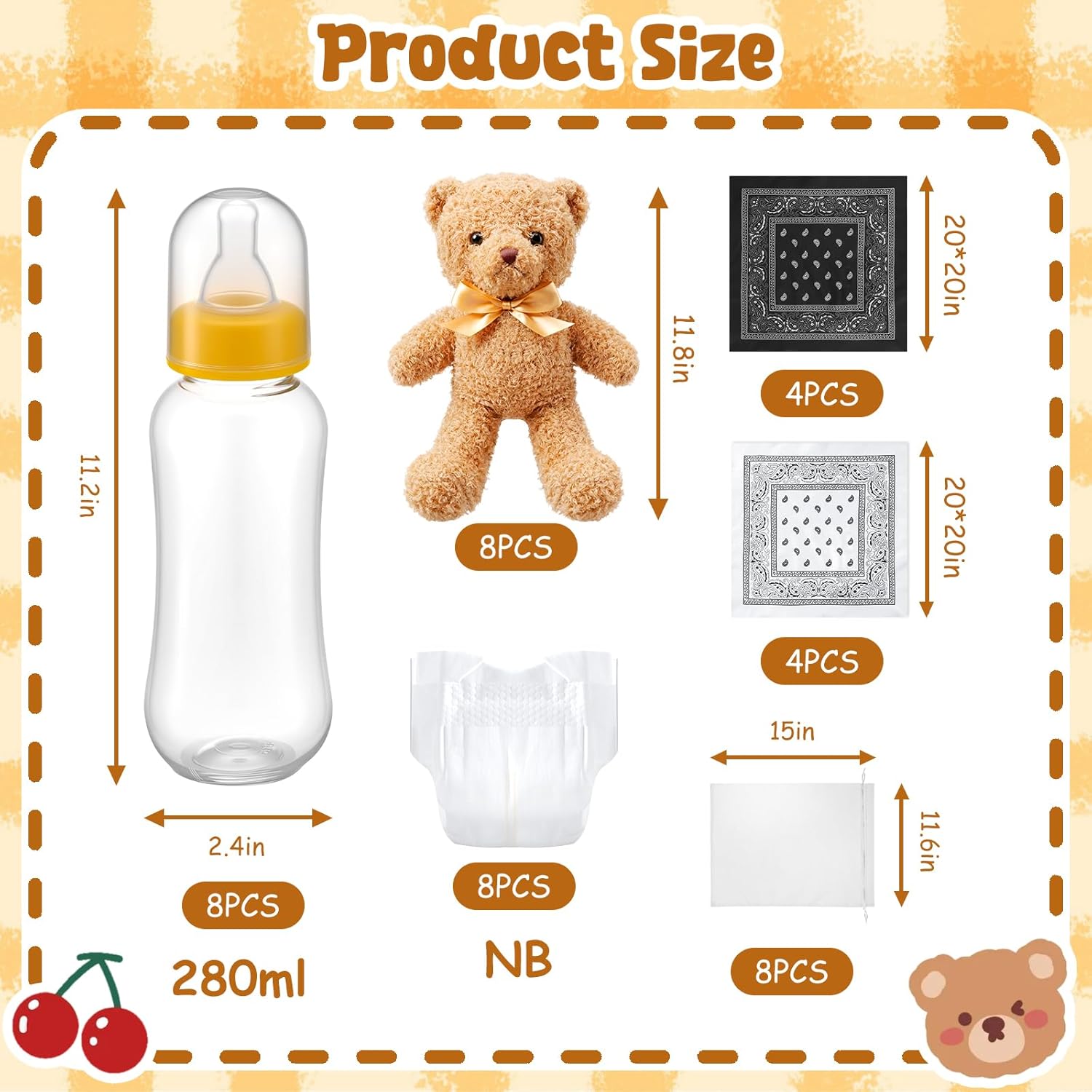 8 Set Baby Shower Games Kit, Bottle Chug Game & Brown Bear Blindfolded Diaper Changing Game With Eye Masks, Bottles & Diapers, Fun Baby Shower Party Games Guest Gifts