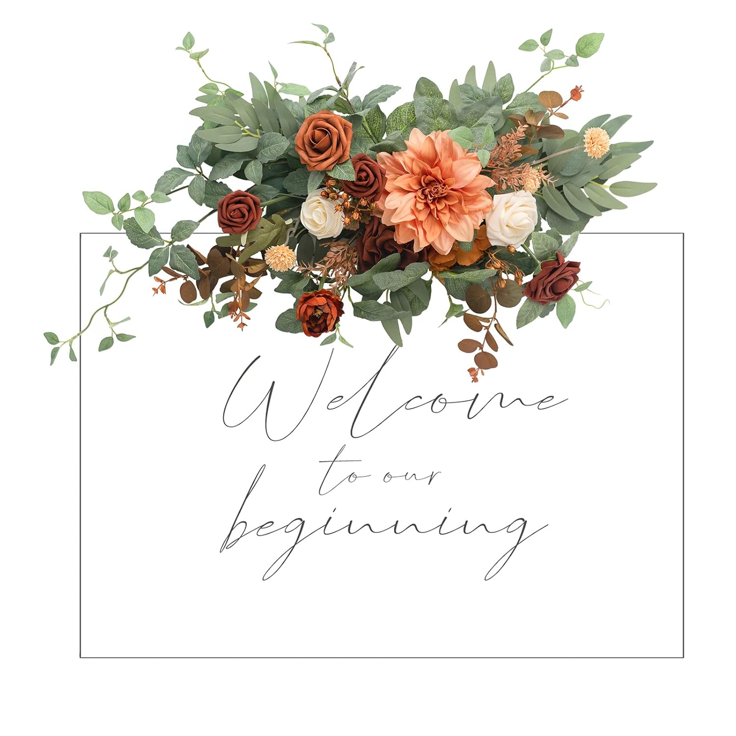Fall Wedding Floral Swag Welcome Sign Artificial Flowers Backdrop Garland Terracotta Orange For Ceremony Reception Wall Easel Home Decoration Entryway Faux Outdoor Board Head Table Decor