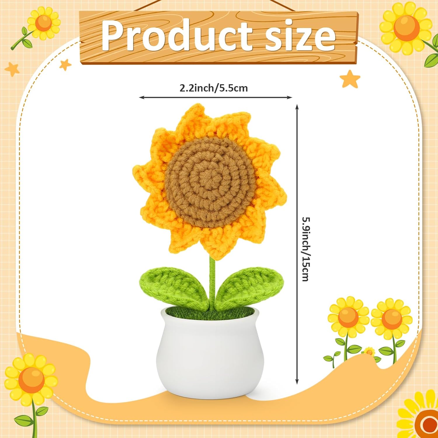 Crochet Flowers Sunflower For Home Office Desk Decor, Funny Crochet Sunflower Gifts For Women Teacher Valentines Day Gifts For Her