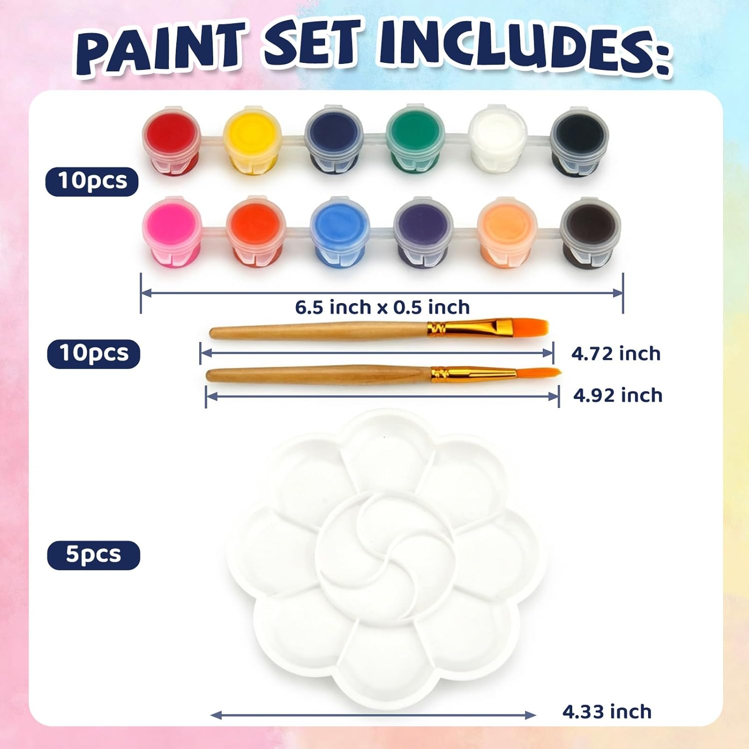 Acrylic Paint Set For Kids, 12 Colors Washable Paints With 5 Drawing Trays&10 Wooden Paintbrushes, Mini Watercolor Paint Kit For Adults, Valentine Easter Christmas Art Craft Kit Gifts, 5 Set