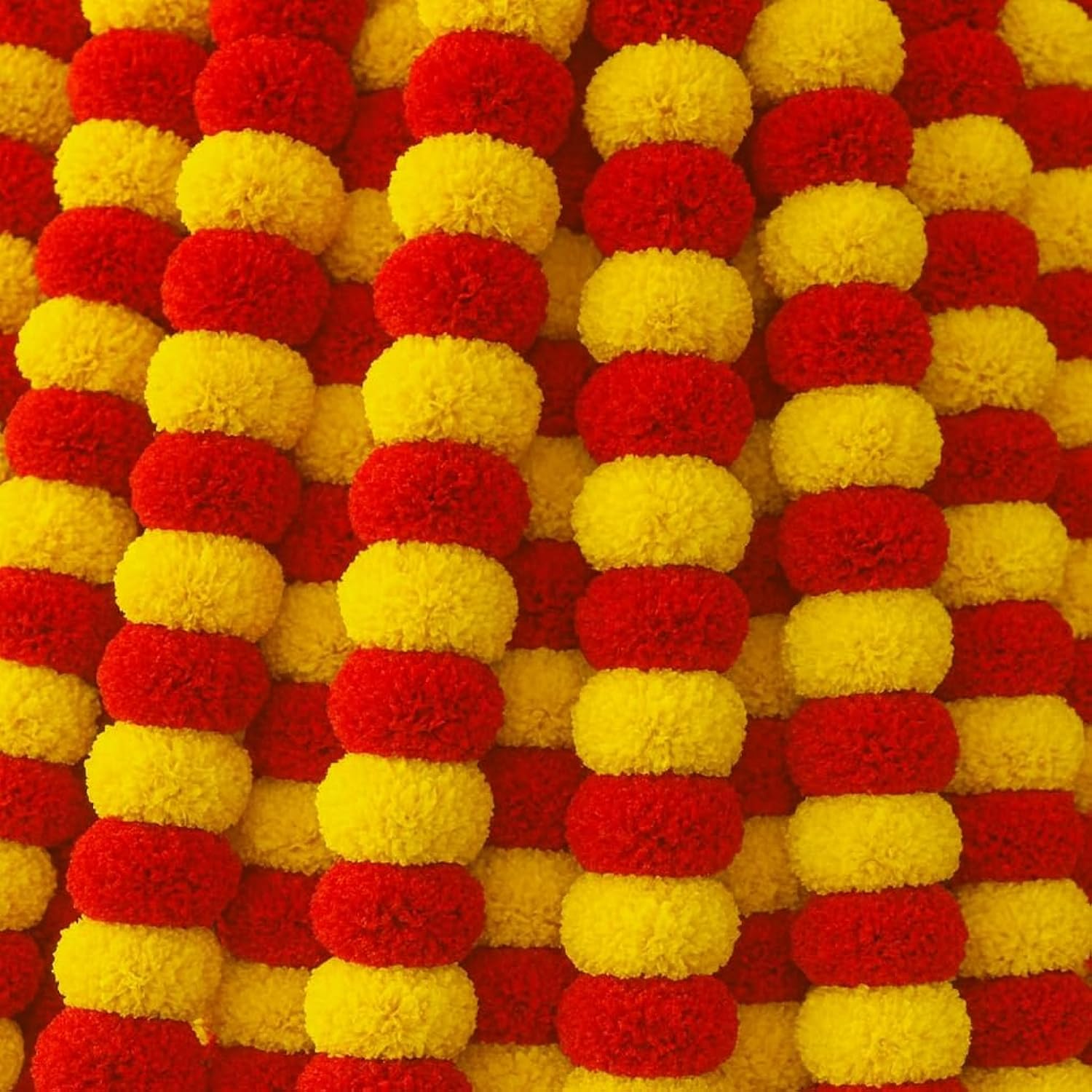 Artificial Marigold Garland For Decorations Pack Of 5 - Marigold Flowers Garland For Christmas Wedding Christmas Tree New Year Ornaments (Light Yellow Red | 4 To 4.5Ft)