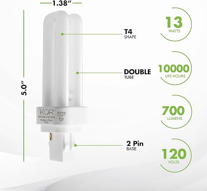 G24Q-1 CFL Light Bulbs 4 Pack 13W 3500K Soft White 4 Pin Replacement Fluorescent Lamp