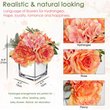 Artificial Flowers In Vase Fake Silk Hydrangea Rose Flower Arrangement Faux Potted Flowers For Indoor Home Bathroom Office Table Shelf Decor, Orange