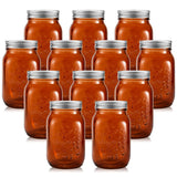 12 Pcs Bulk Amber Mason Jars With Lids 16 Oz Decorative Centerpieces Glass Pint Canning Containers Regular Mouth For Flower Food Storage Wedding Halloween Christmas Diy Crafts