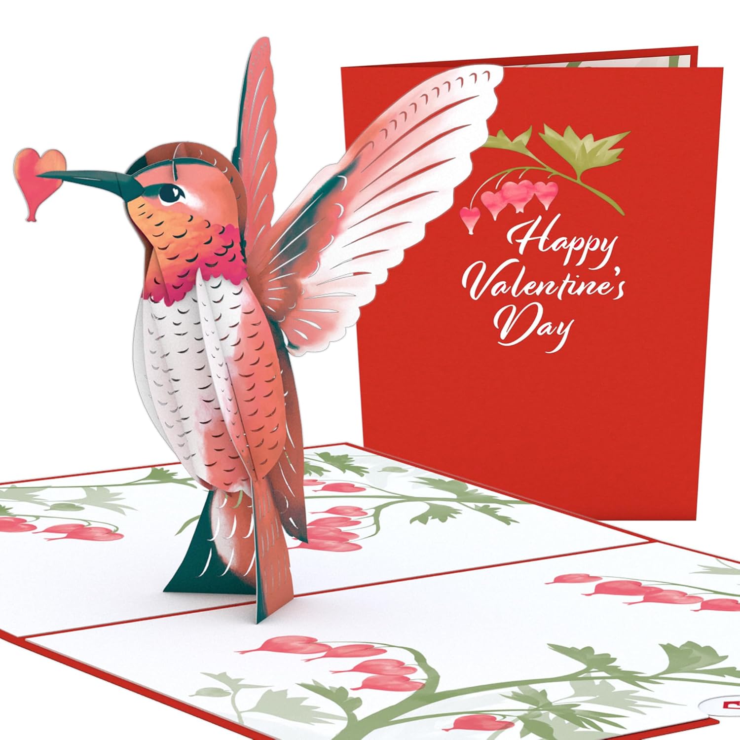 Valentines Day Card For Her, Him - 3D Romantic Greeting Pop-Up Cards - Hearted Hummingbird - 5" X 7" - Blank Notecard & Envelope Included