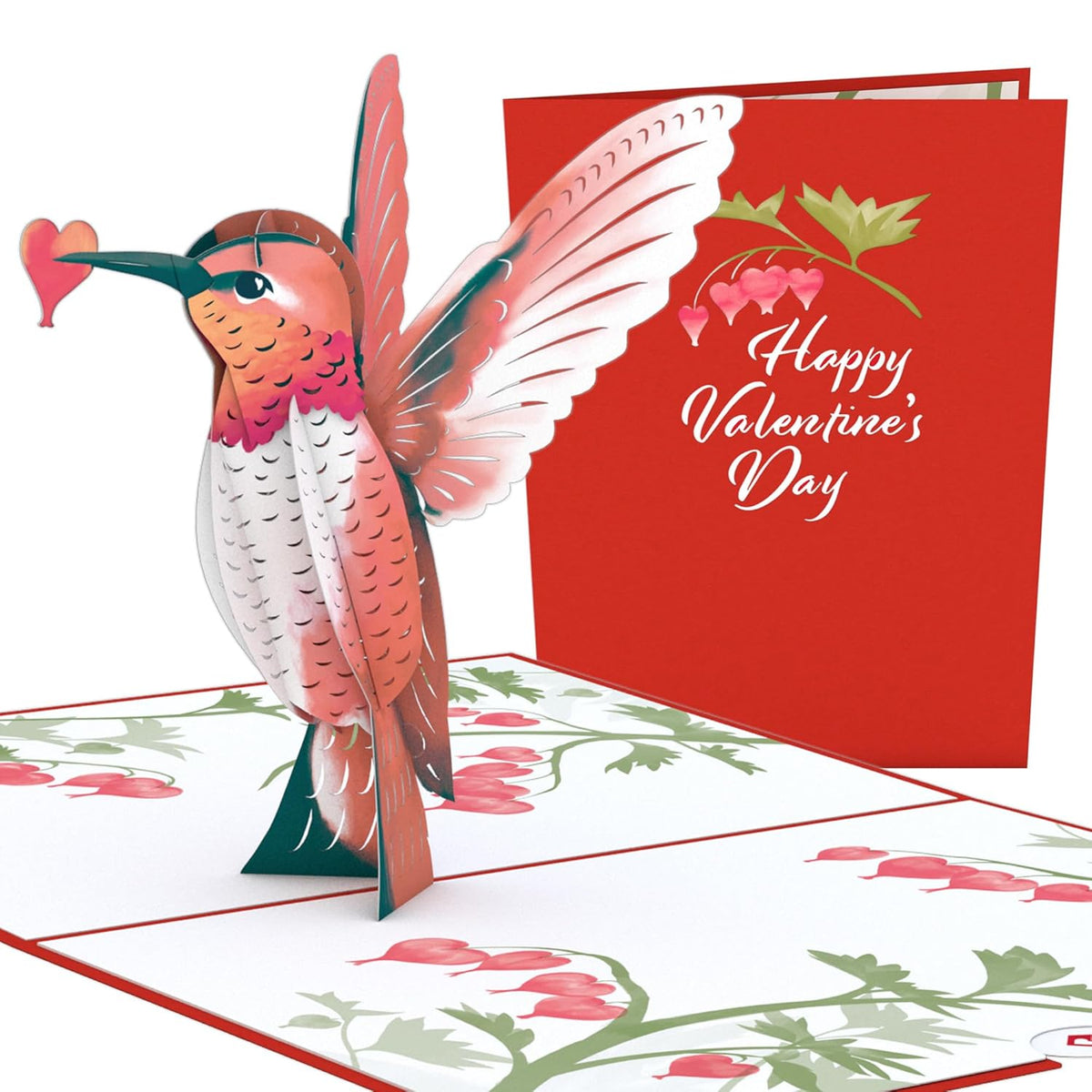 Valentines Day Card For Her, Him - 3D Romantic Greeting Pop-Up Cards - Hearted Hummingbird - 5" X 7" - Blank Notecard & Envelope Included
