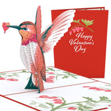 Valentines Day Card For Her, Him - 3D Romantic Greeting Pop-Up Cards - Hearted Hummingbird - 5" X 7" - Blank Notecard & Envelope Included