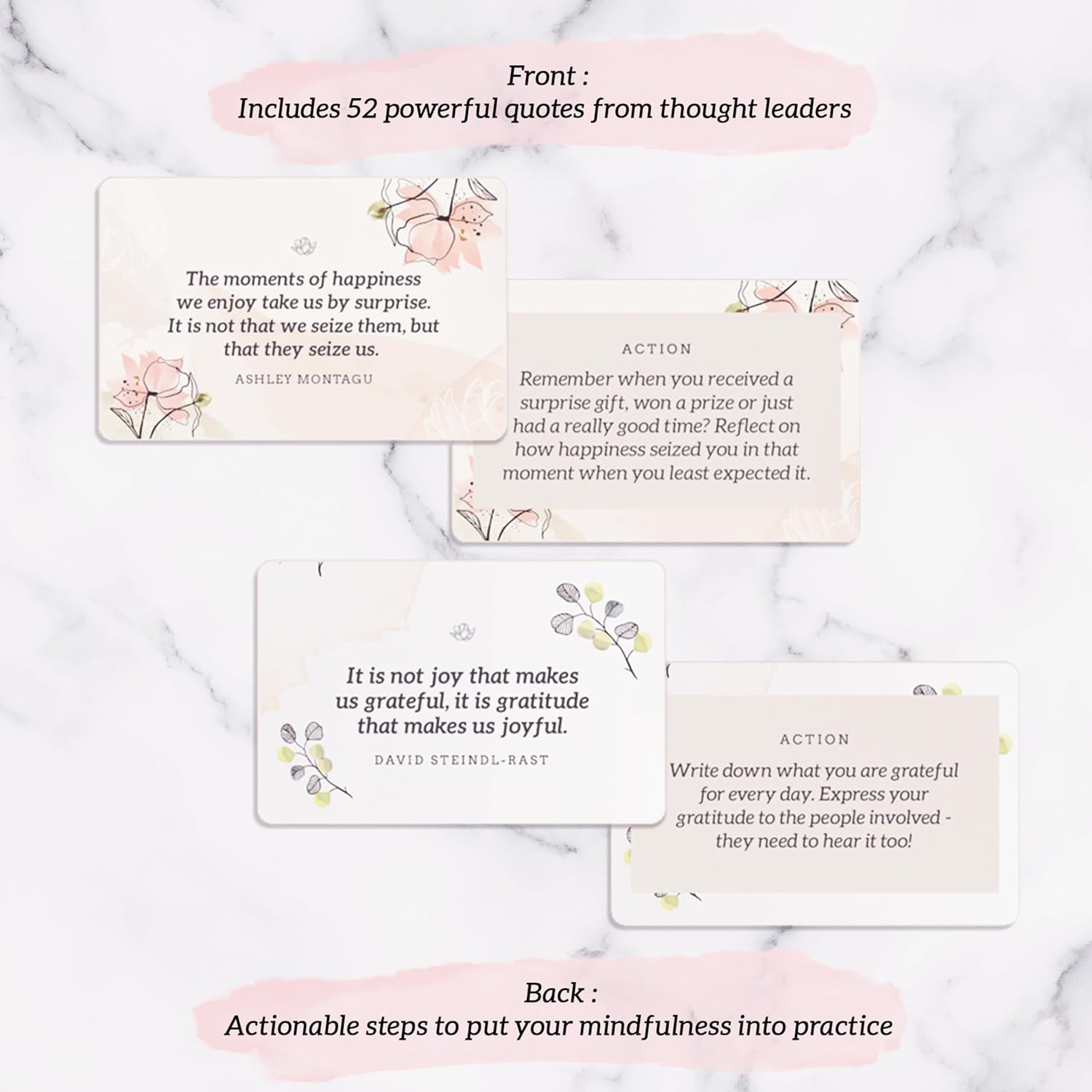 52 Mindfulness Cards With Action Plans. Relaxation Stress Relief Gifts For Women, Positive Affirmation Cards, Anxiety Relief Items, Meditation Self Care Kit, Relaxing Spiritual Gifts For Women
