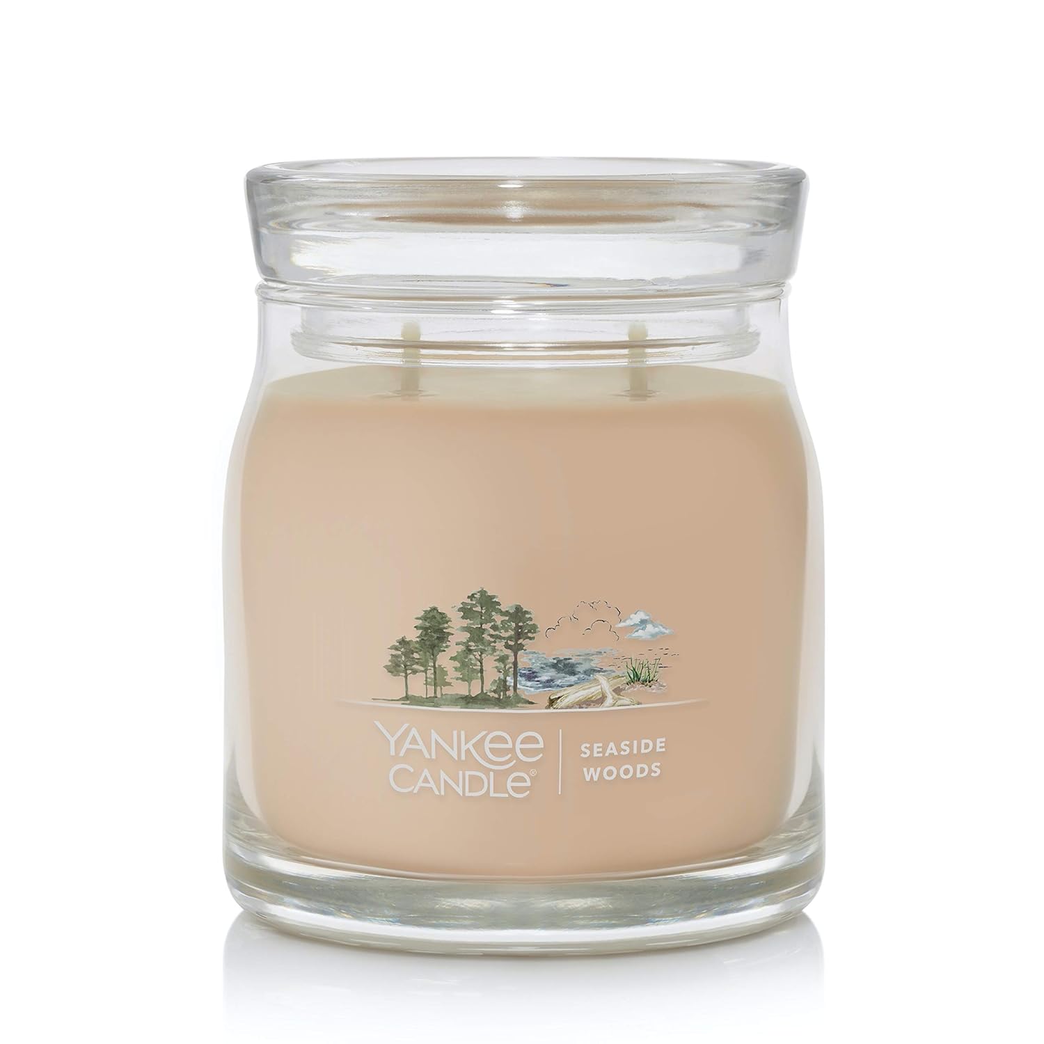 Yankee Candle Seaside Woods Scented, Signature 13oz Medium Jar 2-Wick Candle, Over 35 Hours of Burn Time