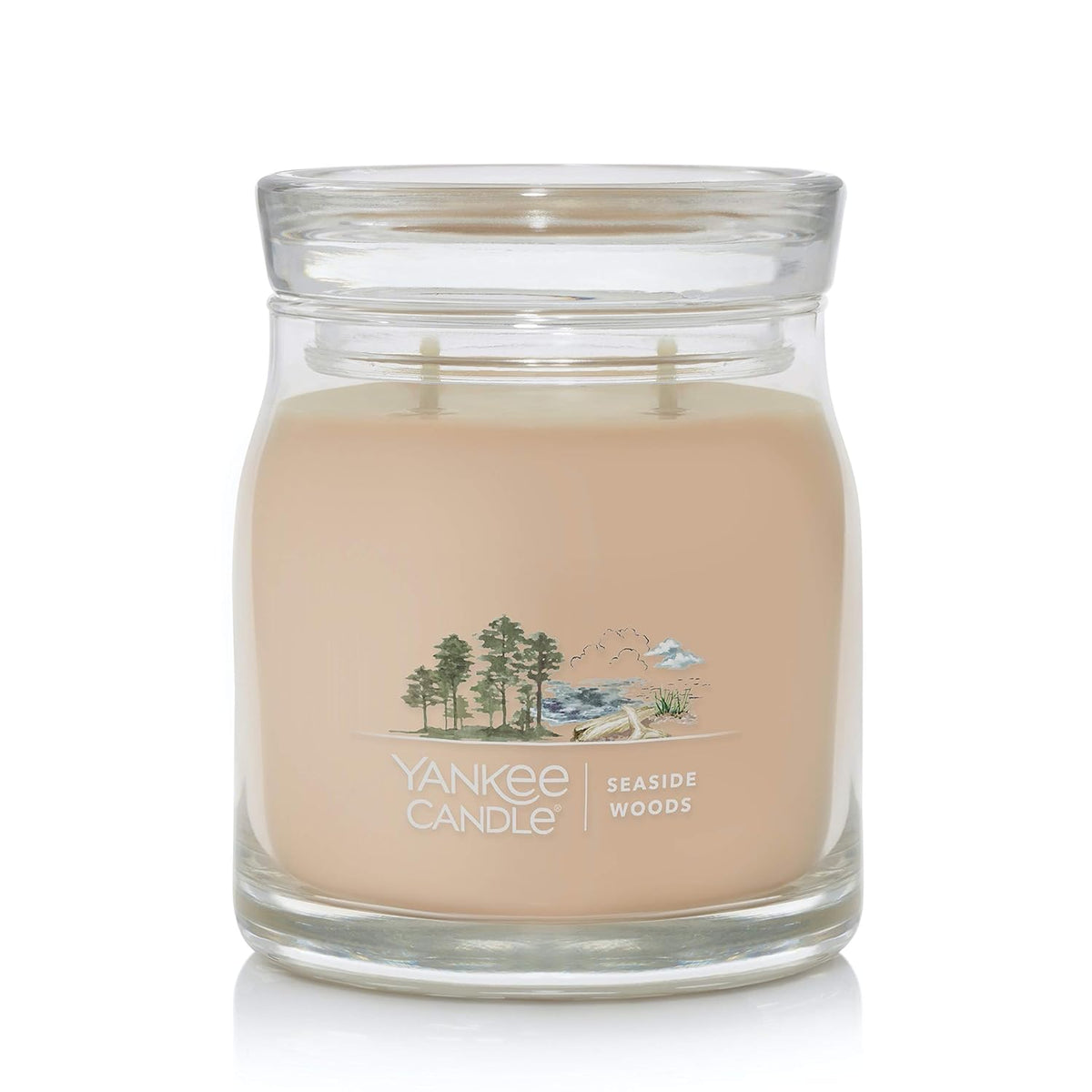 Yankee Candle Seaside Woods Scented, Signature 13oz Medium Jar 2-Wick Candle, Over 35 Hours of Burn Time