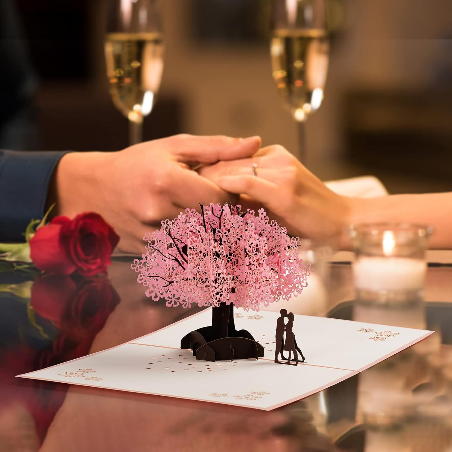 Valentines Day Card Pop Up Happy Anniversary Card For Her Wife Husband Him Couple Cherry Blossom Wedding Birthday Card 3D Paper Engagement Card Greeting Card Romantic Birthday Card