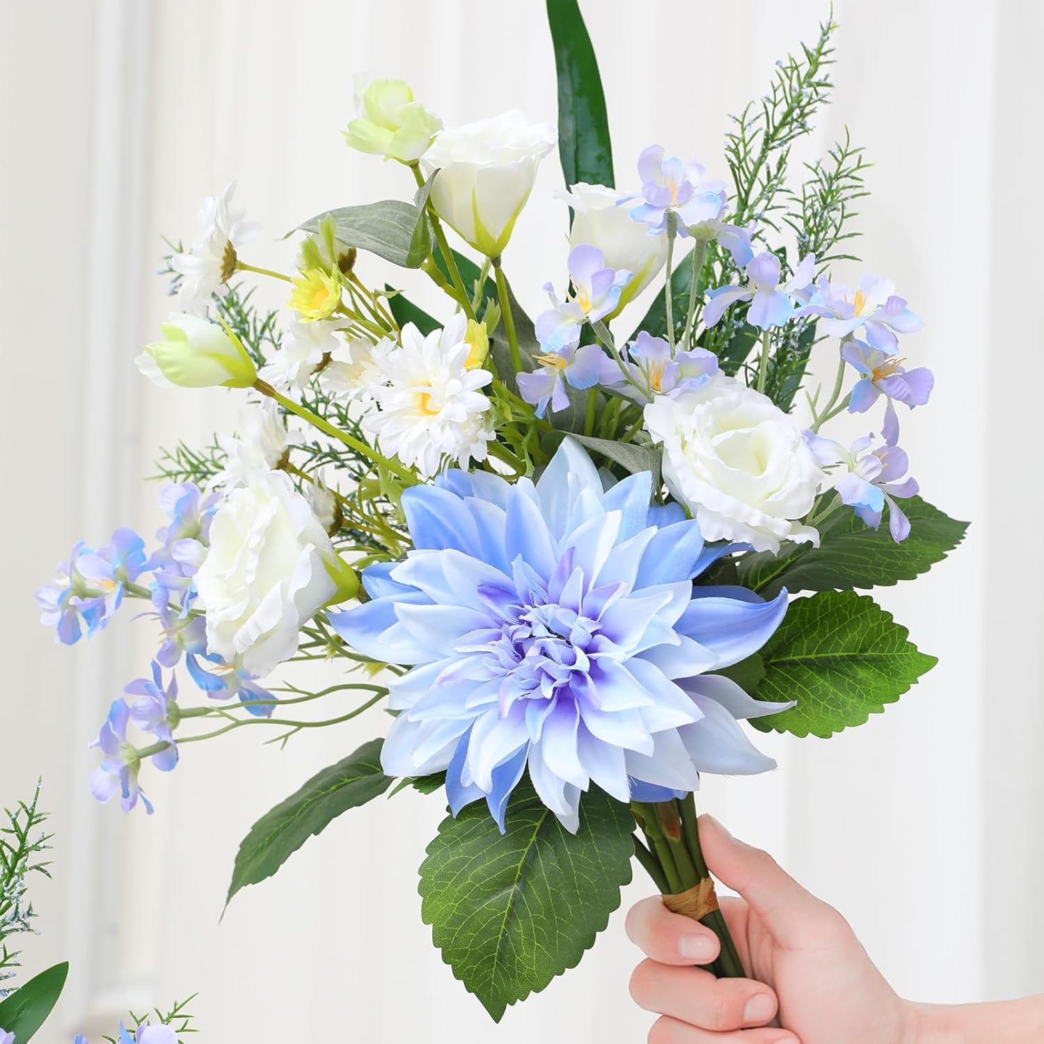 Fake Artificial Flowers Bouquet,Faux Silk Dahlia Flower Bouquet Floral Arrangement Fake Plant Decor For Tables Centerpieces,Home Office Party Wedding Decor(Blue)