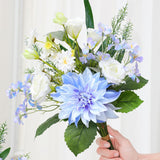 Fake Artificial Flowers Bouquet,Faux Silk Dahlia Flower Bouquet Floral Arrangement Fake Plant Decor For Tables Centerpieces,Home Office Party Wedding Decor(Blue)