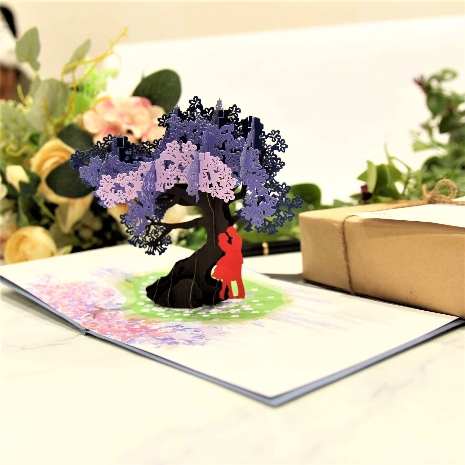 Anniversary 3D Pop Up Card Couple Under Jacaranda Design(6X8 Inch)