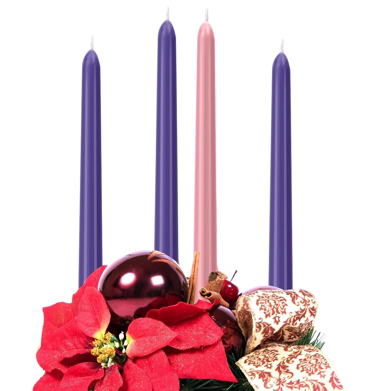 4 Pack Advent Candles Set - 10-Inch Dripless, Unscented, Smokeless, Long-Lasting Advent Tapered Candles For Christmas, Hand-Poured In Pink And Purple